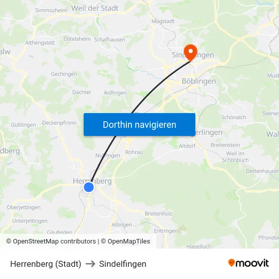 Herrenberg (Stadt) to Sindelfingen map