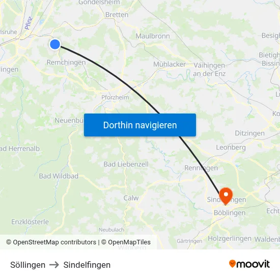Söllingen to Sindelfingen map
