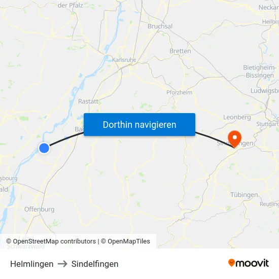 Helmlingen to Sindelfingen map