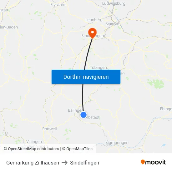 Gemarkung Zillhausen to Sindelfingen map