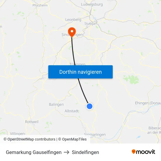 Gemarkung Gauselfingen to Sindelfingen map
