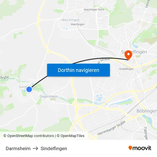Darmsheim to Sindelfingen map
