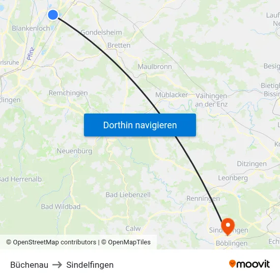Büchenau to Sindelfingen map