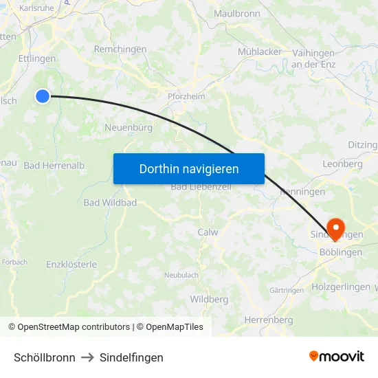 Schöllbronn to Sindelfingen map