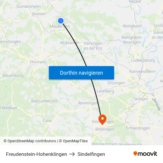 Freudenstein-Hohenklingen to Sindelfingen map