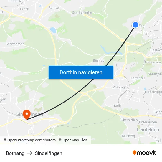 Botnang to Sindelfingen map