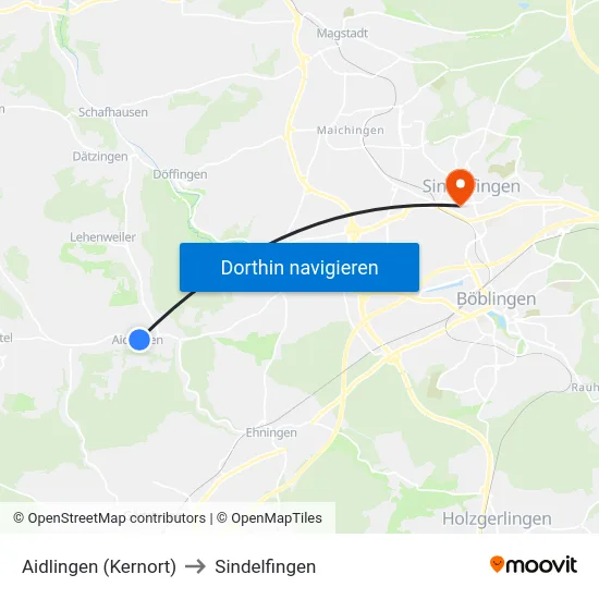 Aidlingen (Kernort) to Sindelfingen map