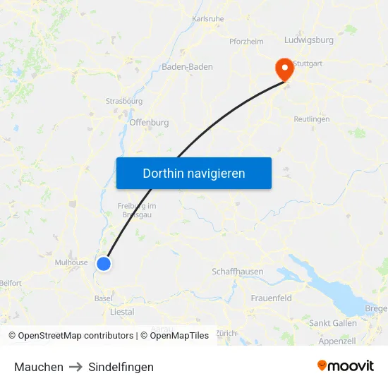 Mauchen to Sindelfingen map