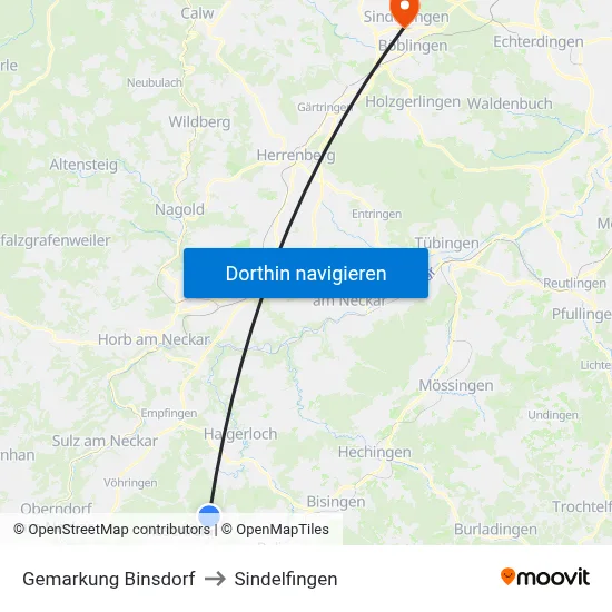 Gemarkung Binsdorf to Sindelfingen map