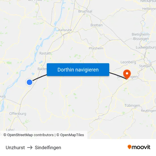 Unzhurst to Sindelfingen map