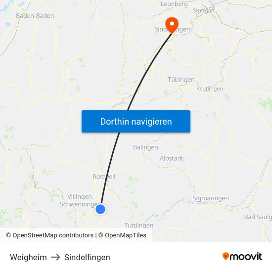 Weigheim to Sindelfingen map