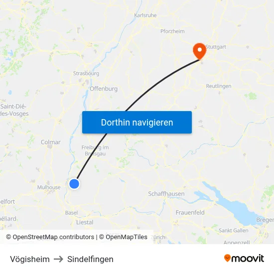 Vögisheim to Sindelfingen map