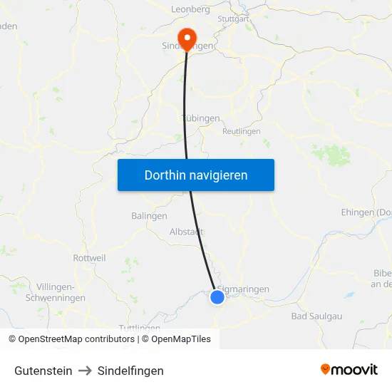 Gutenstein to Sindelfingen map