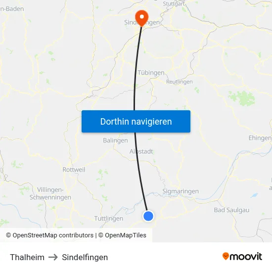Thalheim to Sindelfingen map