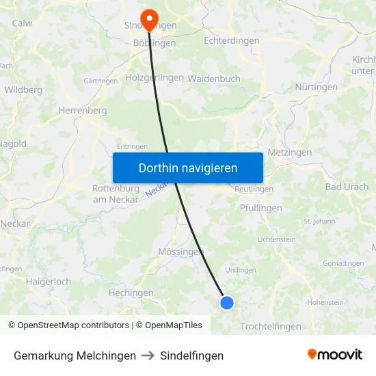Gemarkung Melchingen to Sindelfingen map