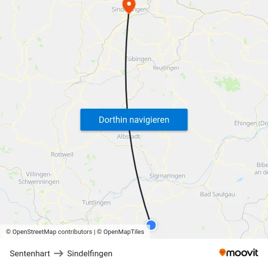 Sentenhart to Sindelfingen map