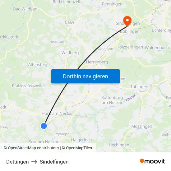 Dettingen to Sindelfingen map