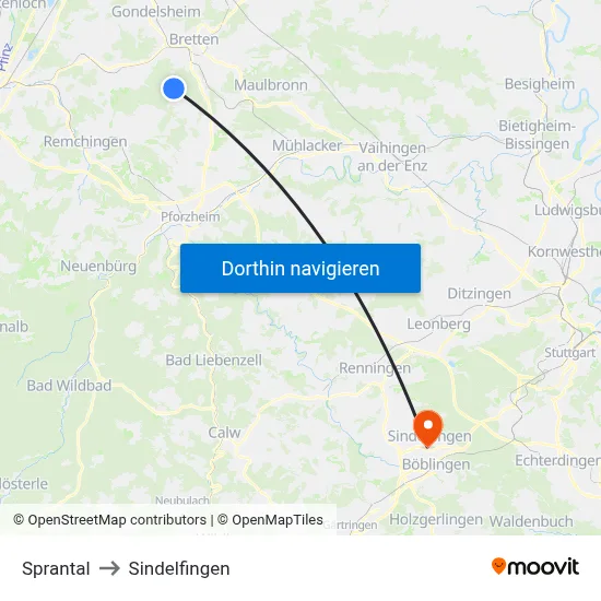 Sprantal to Sindelfingen map