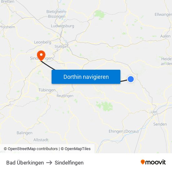 Bad Überkingen to Sindelfingen map