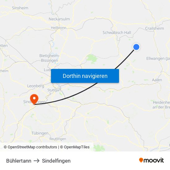 Bühlertann to Sindelfingen map