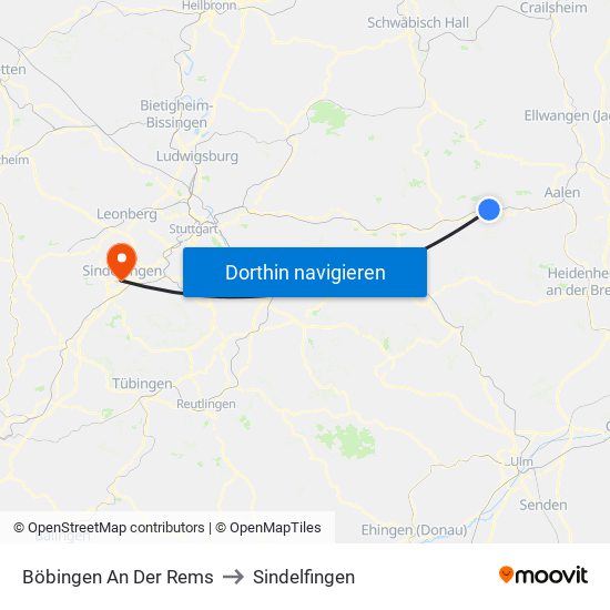 Böbingen An Der Rems to Sindelfingen map