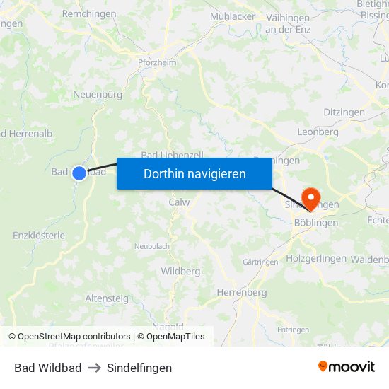 Bad Wildbad to Sindelfingen map