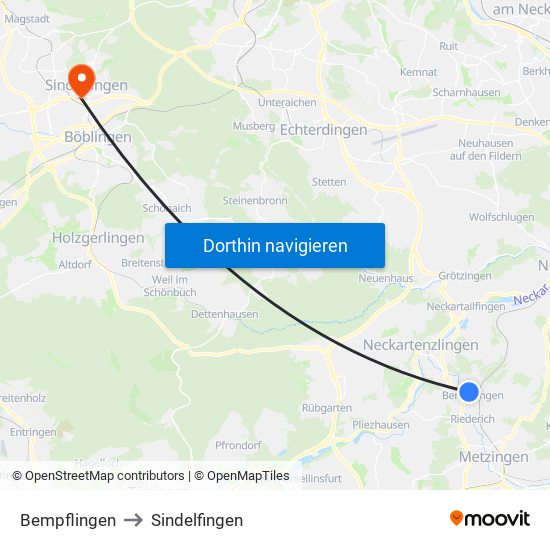 Bempflingen to Sindelfingen map