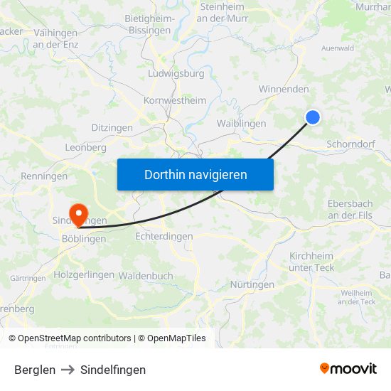 Berglen to Sindelfingen map
