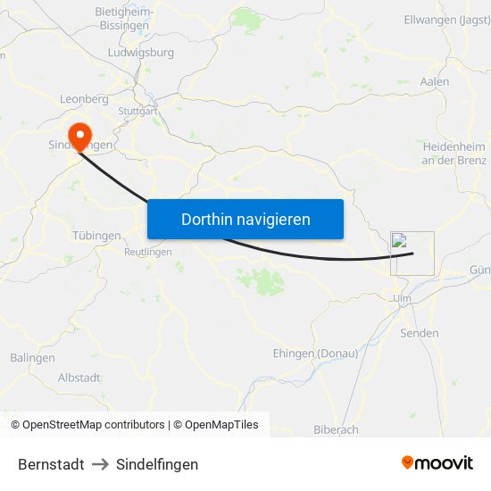 Bernstadt to Sindelfingen map