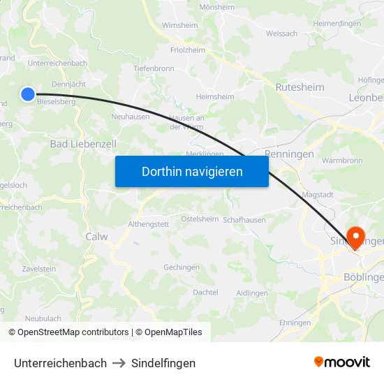 Unterreichenbach to Sindelfingen map