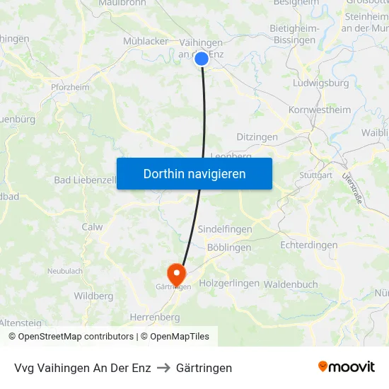 Vvg Vaihingen An Der Enz to Gärtringen map
