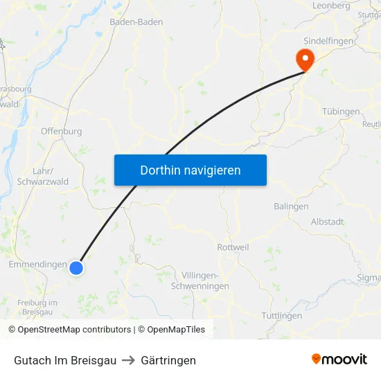 Gutach Im Breisgau to Gärtringen map