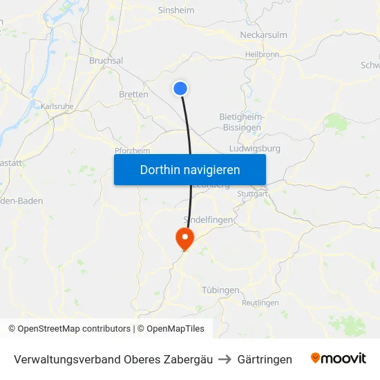 Verwaltungsverband Oberes Zabergäu to Gärtringen map