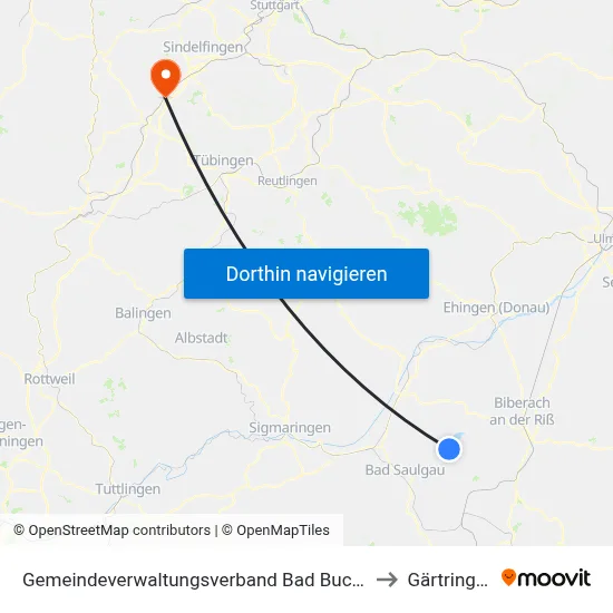 Gemeindeverwaltungsverband Bad Buchau to Gärtringen map