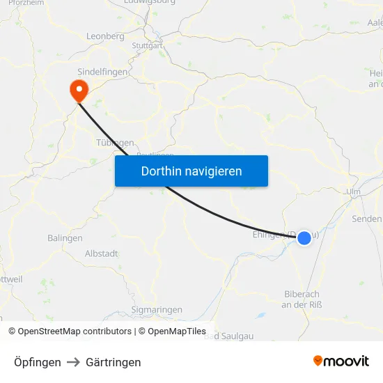 Öpfingen to Gärtringen map