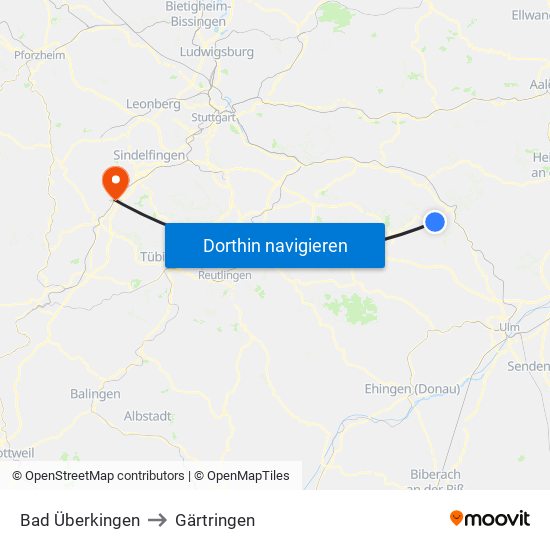 Bad Überkingen to Gärtringen map