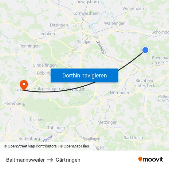 Baltmannsweiler to Gärtringen map