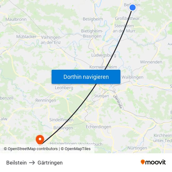 Beilstein to Gärtringen map