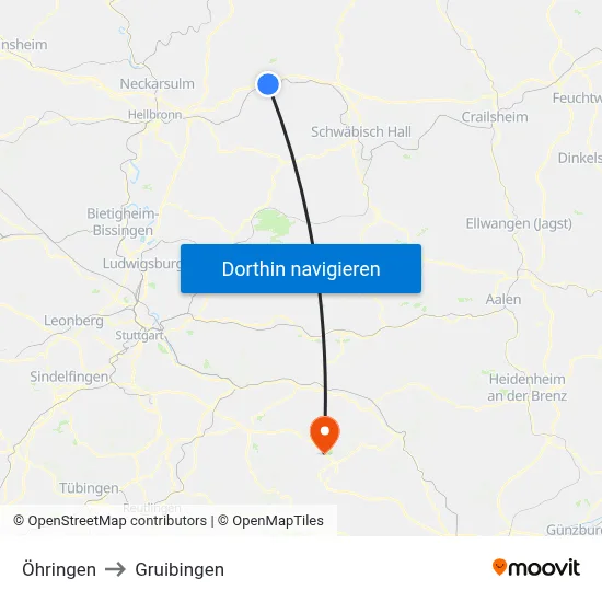 Öhringen to Gruibingen map