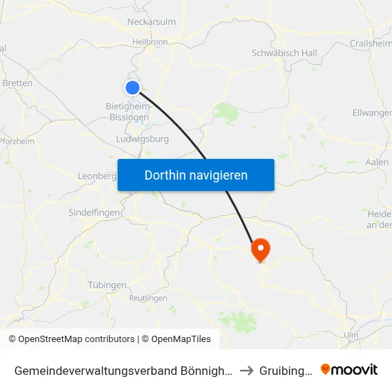 Gemeindeverwaltungsverband Bönnigheim to Gruibingen map