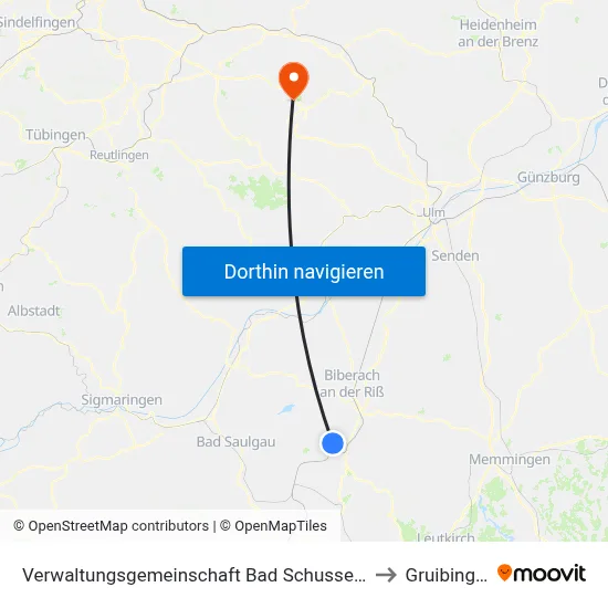 Verwaltungsgemeinschaft Bad Schussenried to Gruibingen map