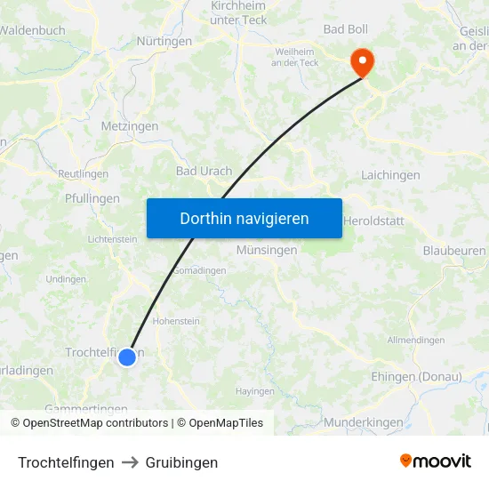 Trochtelfingen to Gruibingen map