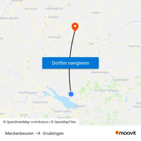 Meckenbeuren to Gruibingen map