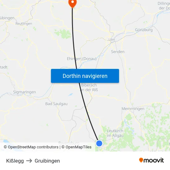 Kißlegg to Gruibingen map