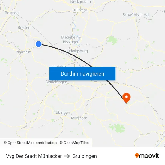 Vvg Der Stadt Mühlacker to Gruibingen map