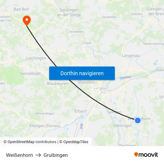 Weißenhorn to Gruibingen map