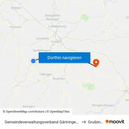 Gemeindeverwaltungsverband Gärtringen/Ehningen to Gruibingen map