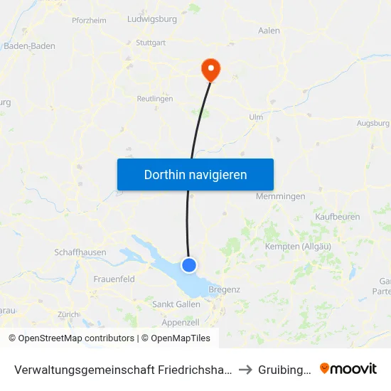 Verwaltungsgemeinschaft Friedrichshafen to Gruibingen map