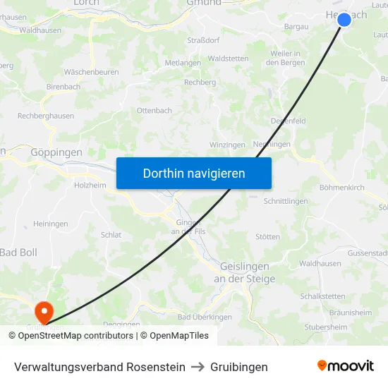 Verwaltungsverband Rosenstein to Gruibingen map