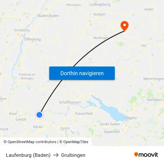Laufenburg (Baden) to Gruibingen map